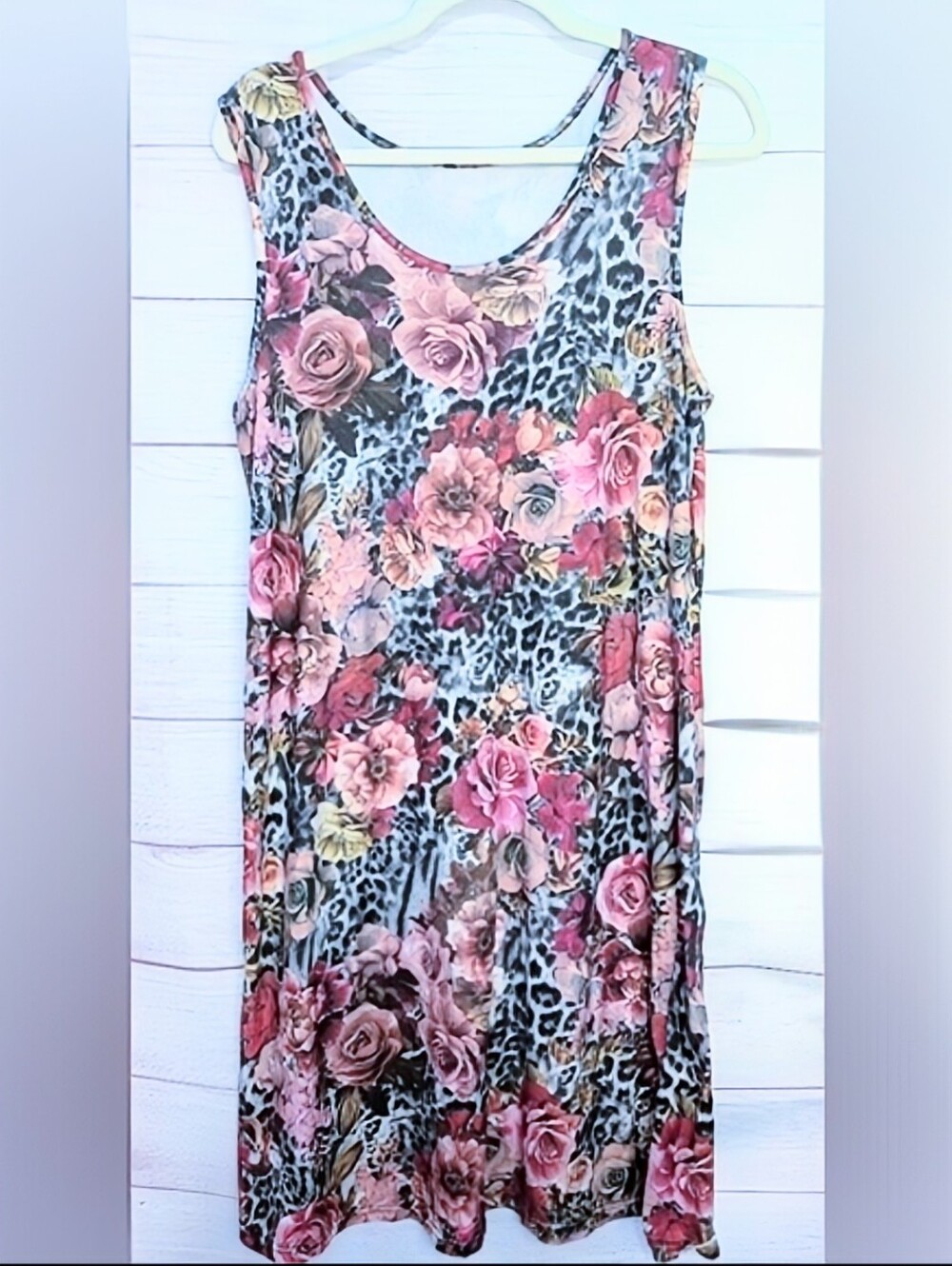 Floral and Leopard 🐆 Print Sleeveless Summer mini Tank Dress Size XXL